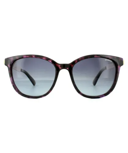 Polaroid Cat Eye Womens Violet Havana Blue Grey Gradient Polarized Sunglasses - Purple Metal - One