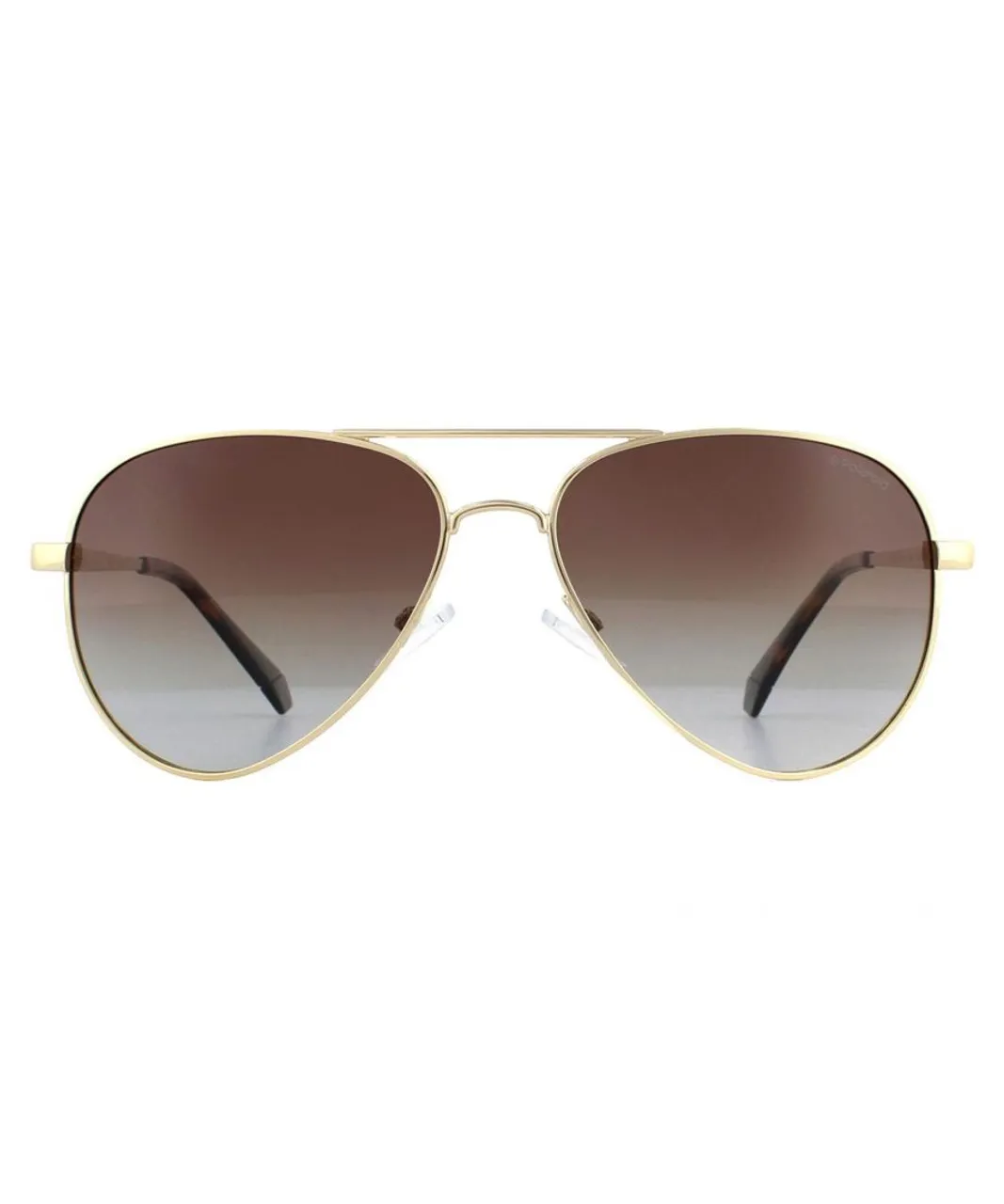 Polaroid Mens Classic Aviator Brown Gradient Polarized Sunglasses - Gold