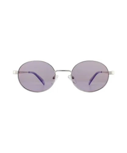 Polaroid Oval Unisex Lilac Silver Polarized Sunglasses - Purple Metal - One