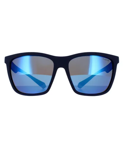 Polaroid Rectangle Mens Blue Grey Mirror Polarized Sunglasses - One