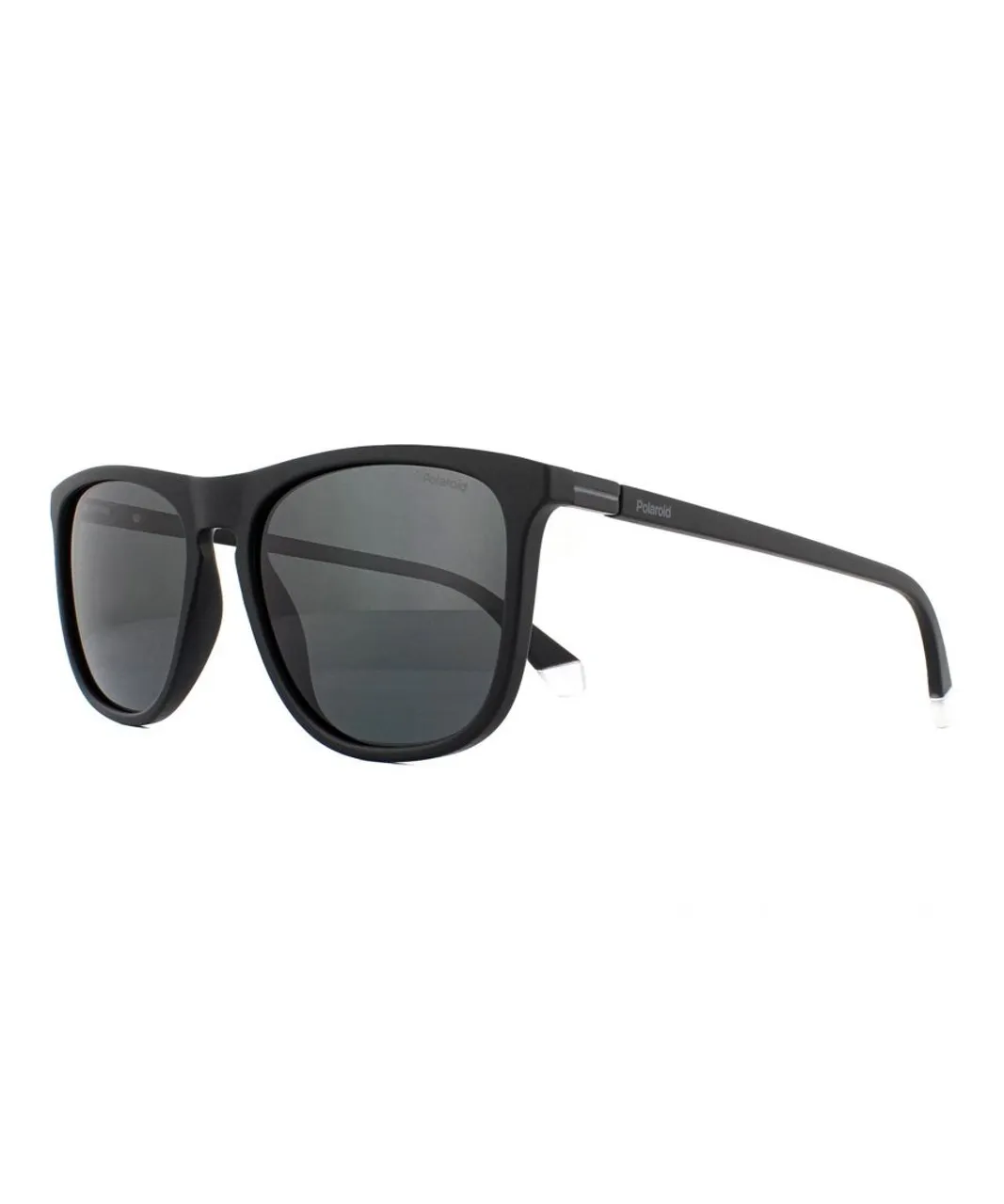 Polaroid Rectangle Mens Matte Black Grey Polarized Sunglasses - One