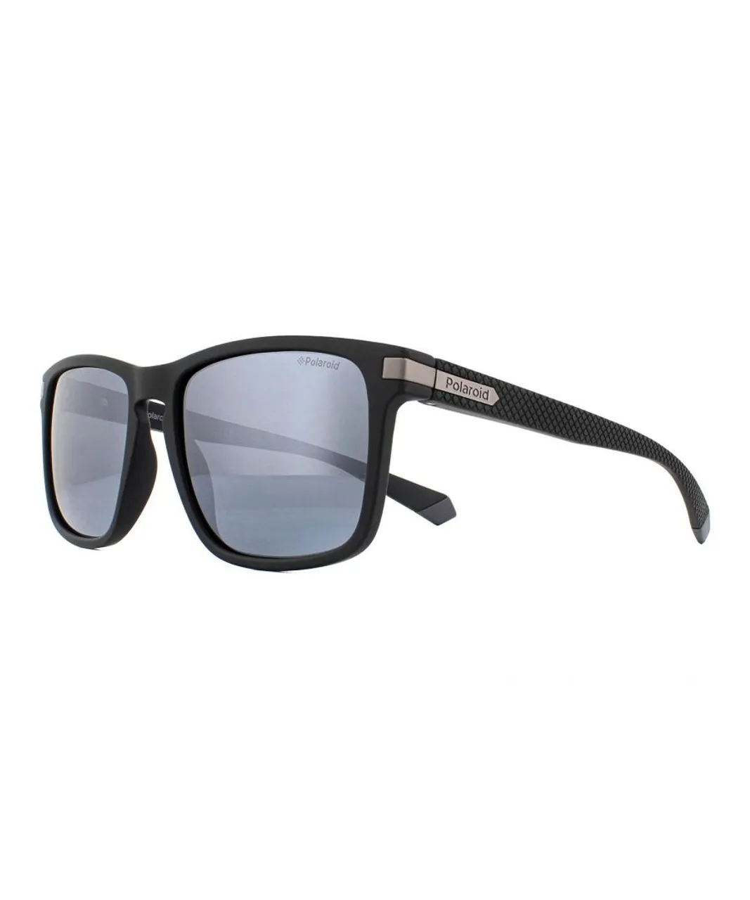 Polaroid Rectangle Mens Matte Black Silver Mirror Polarized Sunglasses - One