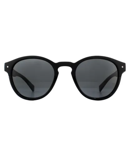 Polaroid Round Mens Black Grey Polarized Sunglasses - One