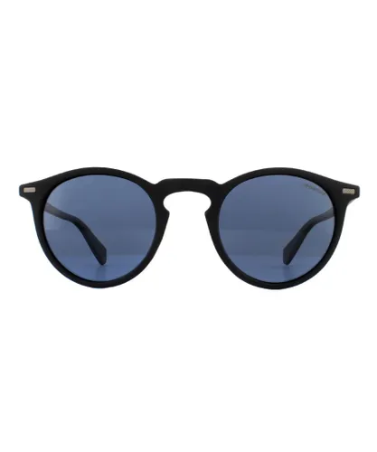 Polaroid Round Mens Matte Black Grey Polarized Sunglasses - One