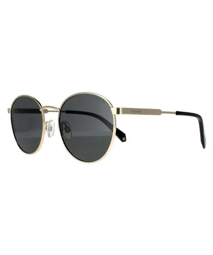 Polaroid Round Unisex Gold Grey Polarized Sunglasses Metal - One