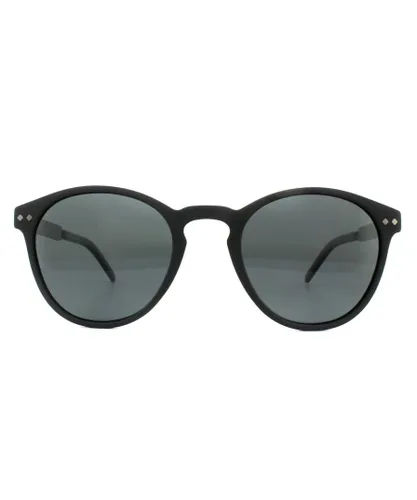 Polaroid Round Unisex Shiny Black Grey Polarized Sunglasses Metal - One