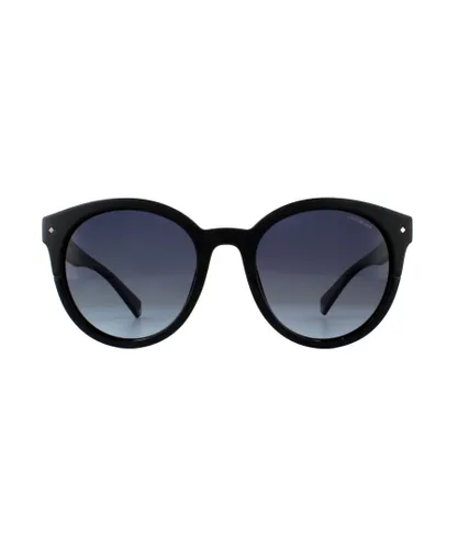 Polaroid Round Womens Black Grey Gradient Polarized Sunglasses - One