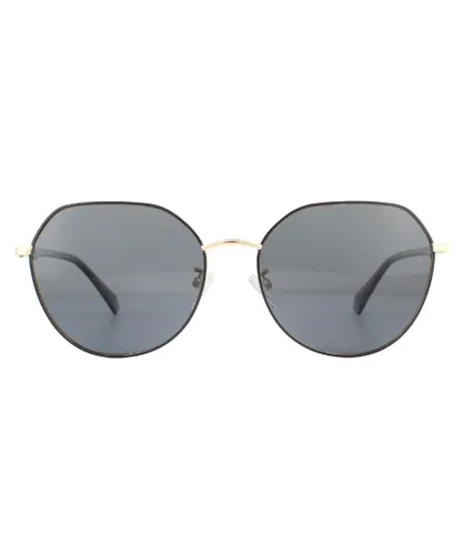 Polaroid Round Womens Gold Black Grey Polarized Sunglasses Metal - One