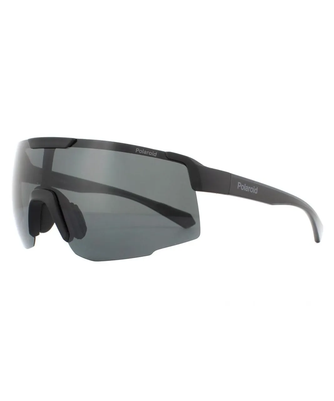 Polaroid Sport Shield Mens Matte Black Grey Polarized Sunglasses - One