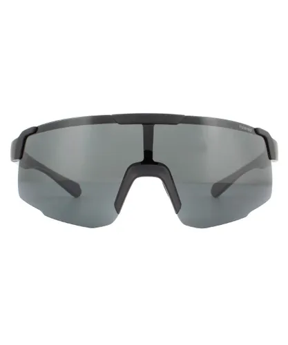 Polaroid Sport Shield Mens Matte Black Grey Polarized Sunglasses - One