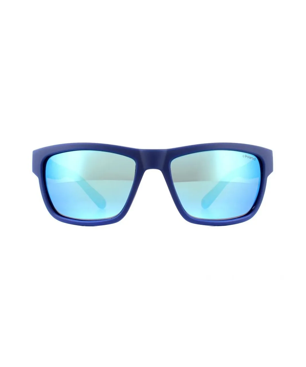 Polaroid Sport Wrap Mens Blue Mirror Polarized Sunglasses - One