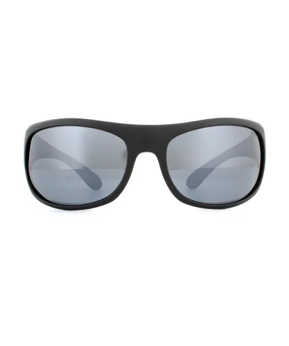 Polaroid Sport Wrap Mens Matte Black Grey Silver Polarized Mirror Sunglasses - One