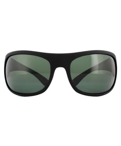 Polaroid Sport Wrap Unisex Black Green Polarized Sunglasses - One