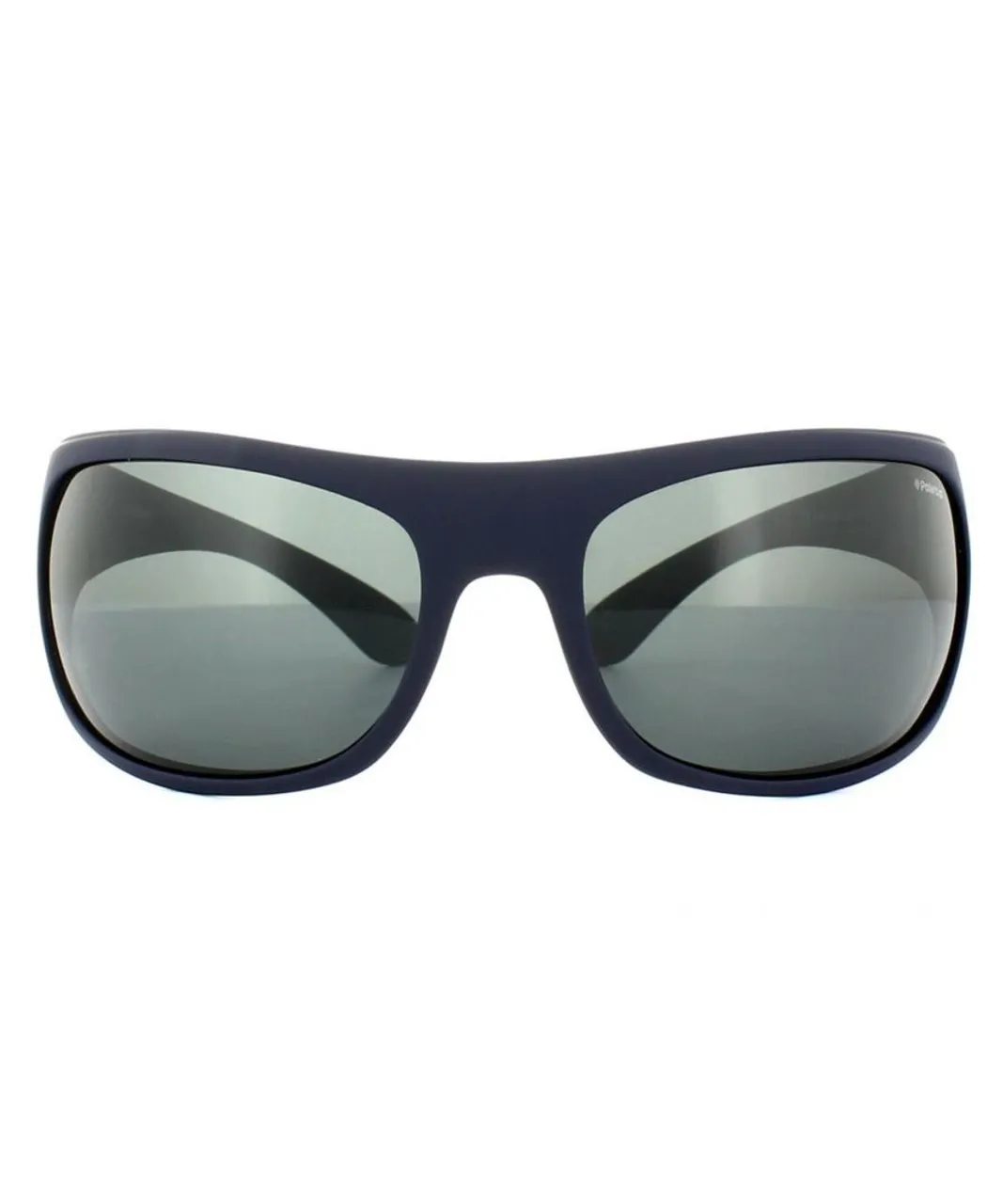 Polaroid Sport Wrap Unisex Matt Dark Blue Grey Polarized Sunglasses - One