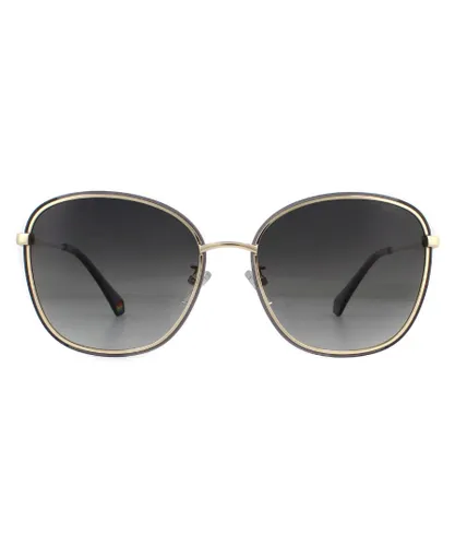 Polaroid Square Womens Gold Grey Black Gradient Polarized Sunglasses Metal - One