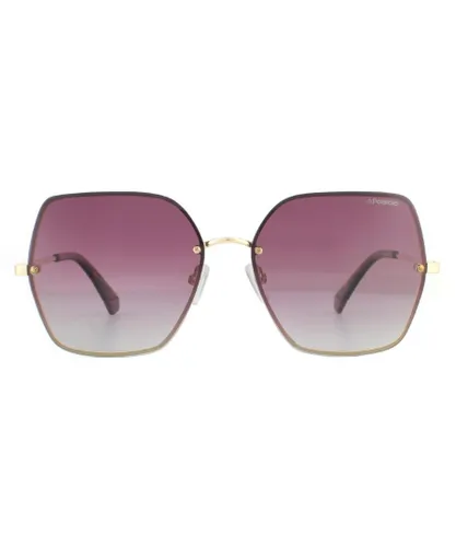 Polaroid Square Womens Gold Violet Burgundy Gradient Polarized Sunglasses Metal - One