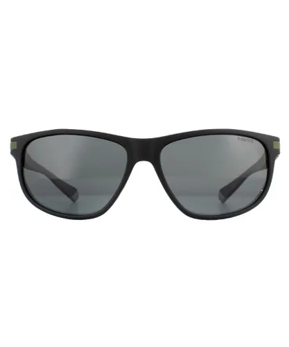 Polaroid Wrap Mens Black Green Grey Polarized Sunglasses - One