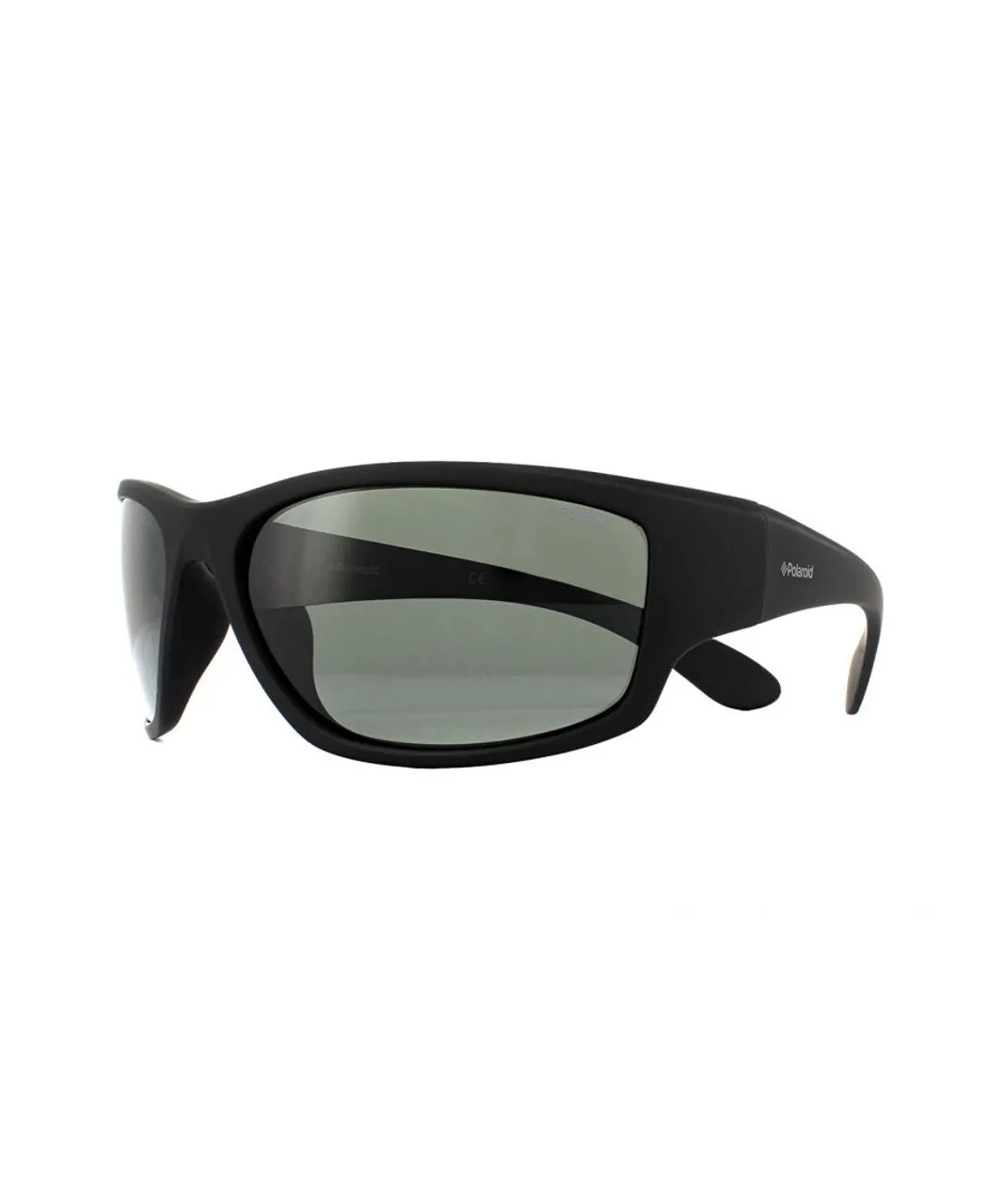 Polaroid Wrap Mens Rubber Black Grey Polarized Sunglasses - One