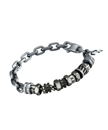 Police : "Element X" Stainless Steel Bracelet - Silver Leather - One Size