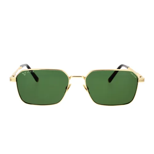 Police , Geometric Style Sunglasses with Green Lenses ,Yellow unisex, Sizes:
