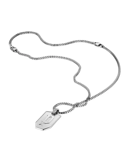 Police Mens : "ARMOR" RECTANGULAR SHAPE PENDANT - Silver Leather - One Size