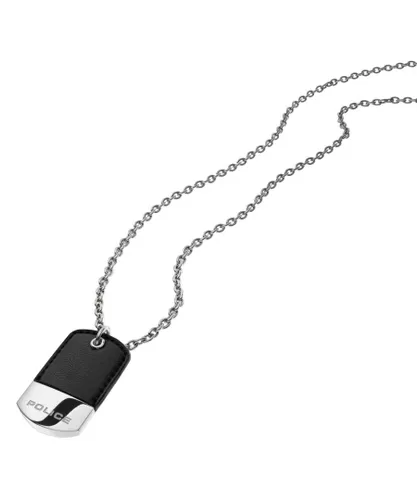 Police Mens : "FRAGMENT" Pendant - Silver Leather - One Size