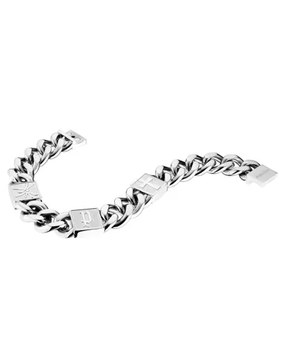 Police Mens : "THRUST" Bracelet - Silver Leather - One Size