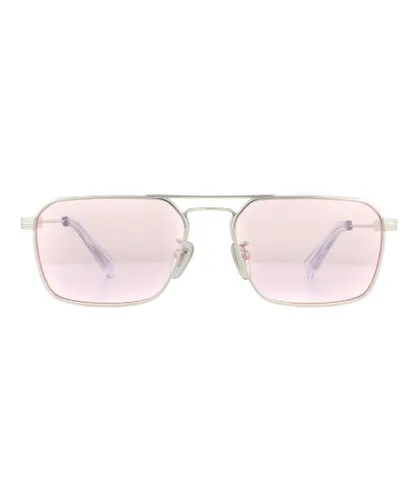 Police Rectangle Mens Shiny Palladium Pink Sunglasses - Silver Metal (archived) - One