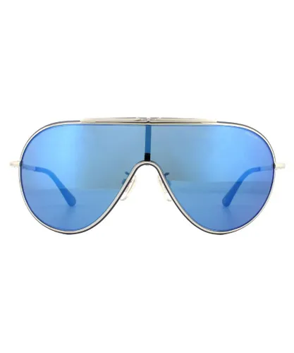 Police Shield Mens Black And Silver Smoke Mirror Blue Sunglasses Metal - One