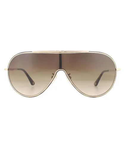 Police Shield Mens Rose Gold Shiny Havana Brown Gradient Sunglasses Metal - One