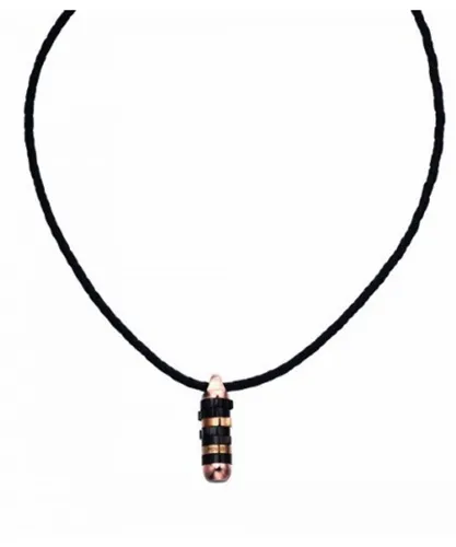 Police Unisex : "Cam" Black Leather Necklace - Silver - One Size