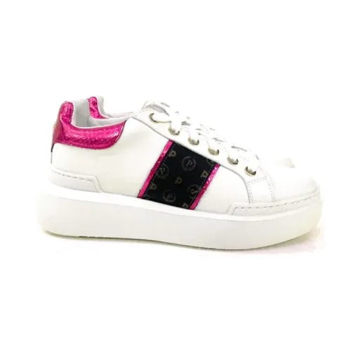 Pollini , Fuchsia Heritage Print Sneakers for Women ,Pink female, Sizes:
