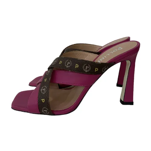 Pollini , Fuchsia Sandals with Brown Straps and Heritage Print