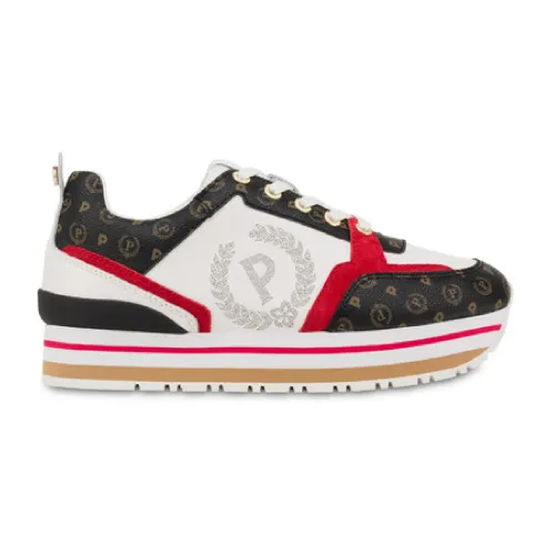 Pollini , Heritage Nero Leather Sneakers with Crosta and PVC Details