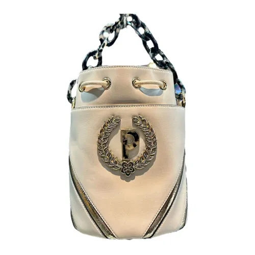 Pollini , Ivory Chain Handle Shoulder Bag with Adjustable Strap and Gold Laminate Inserts ,White female, Sizes: ONE SIZE