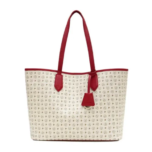Pollini , Ivory Shoulder Bag with Heritage Print and Red Inserts ,White female, Sizes: ONE SIZE