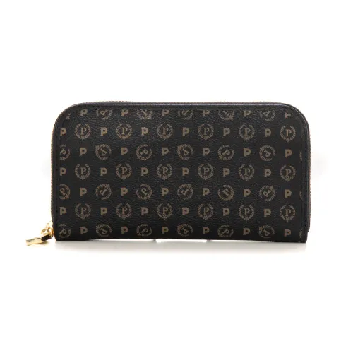 Pollini , Logo Zip Around Wallet with Cardholder Compartments ,Black female, Sizes: ONE SIZE