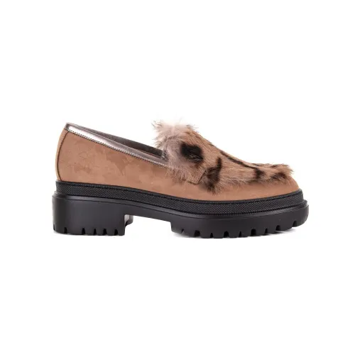 Pollini , Suede Camel Moccasins ,Brown female, Sizes: