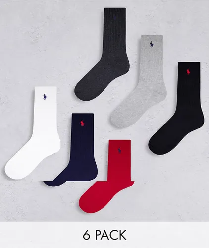Polo Ralph Lauren 6 pack sport socks in black, red, navy, grey, white with pony logo-Multi