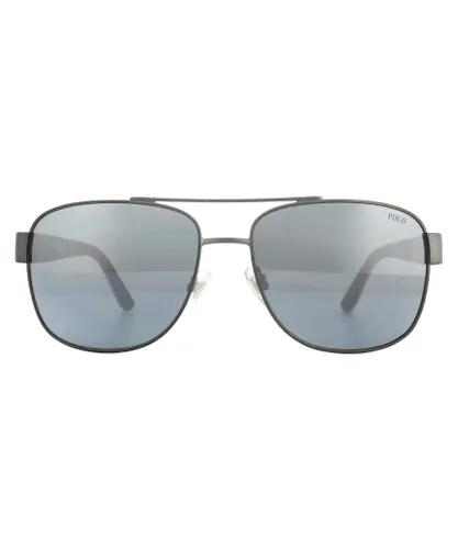 Polo Ralph Lauren Aviator Mens Matte Dark Gunmetal Light Grey Mirror Sunglasses - One