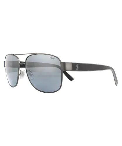 Polo Ralph Lauren Aviator Mens Matte Dark Gunmetal Light Grey Mirror Sunglasses - One