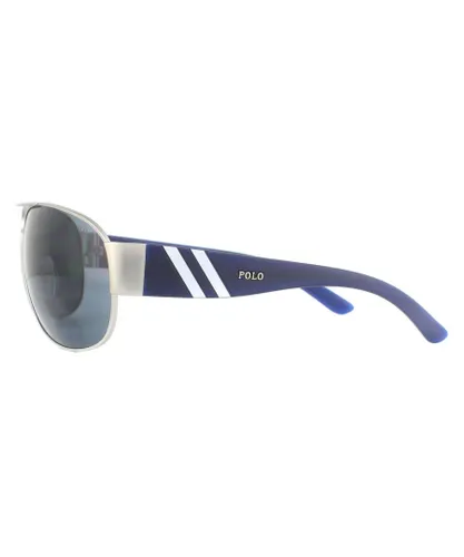 Polo Ralph Lauren Aviator Mens Matte Silver and Blue Grey Sunglasses - One