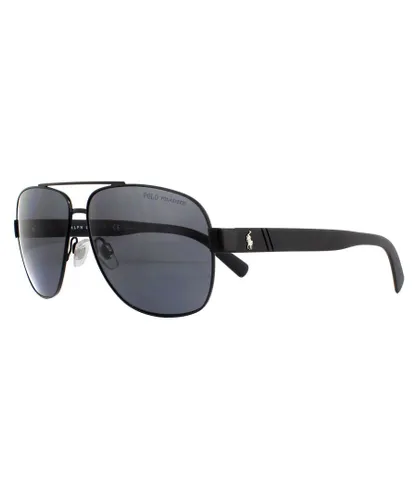Polo Ralph Lauren Aviator Mens Semi Shiny Black Grey Polarized Sunglasses - One