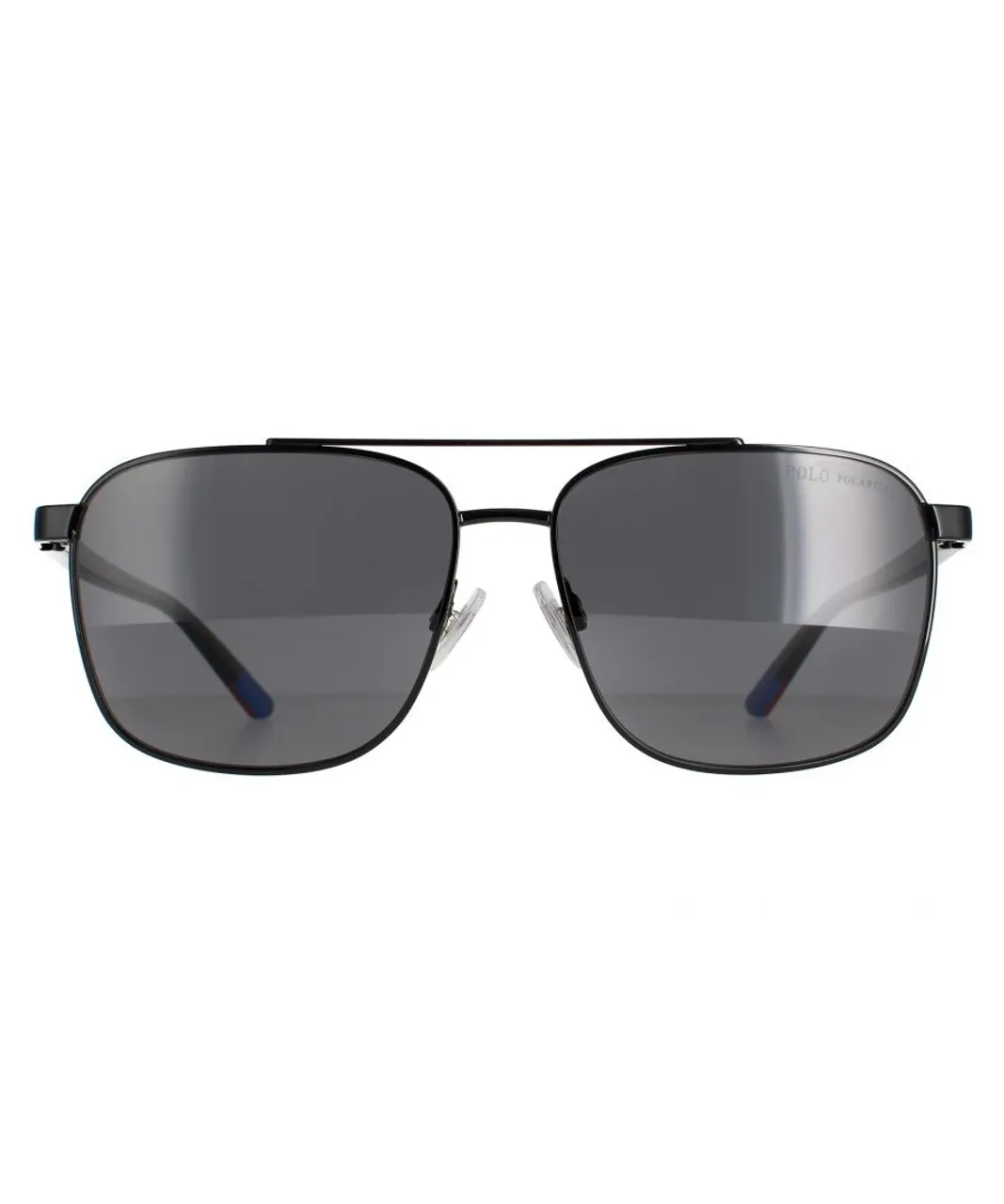 Polo Ralph Lauren Aviator Mens Shiny Black Grey Polarized Sunglasses - One