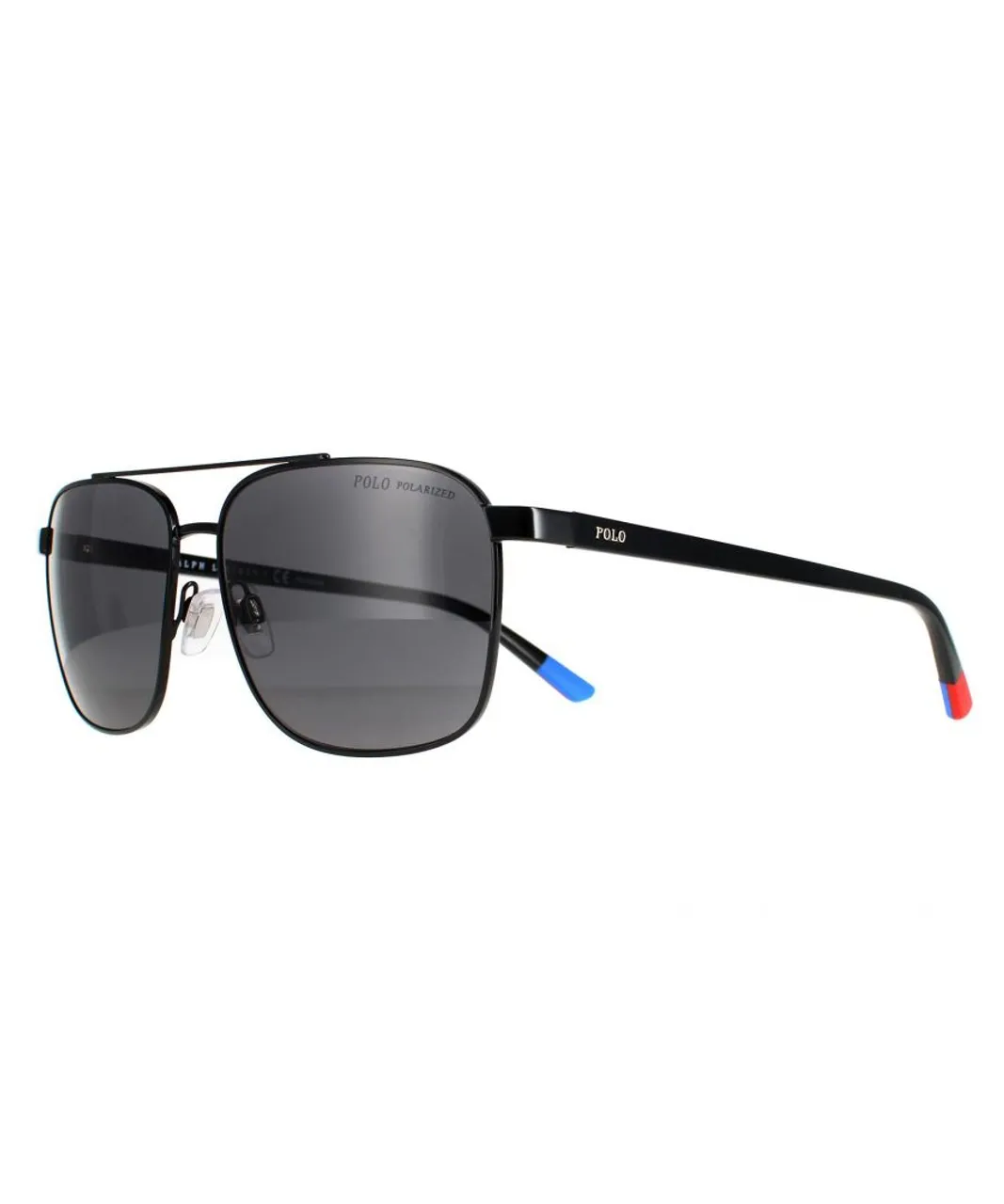 Polo Ralph Lauren Aviator Mens Shiny Black Grey Polarized Sunglasses - One