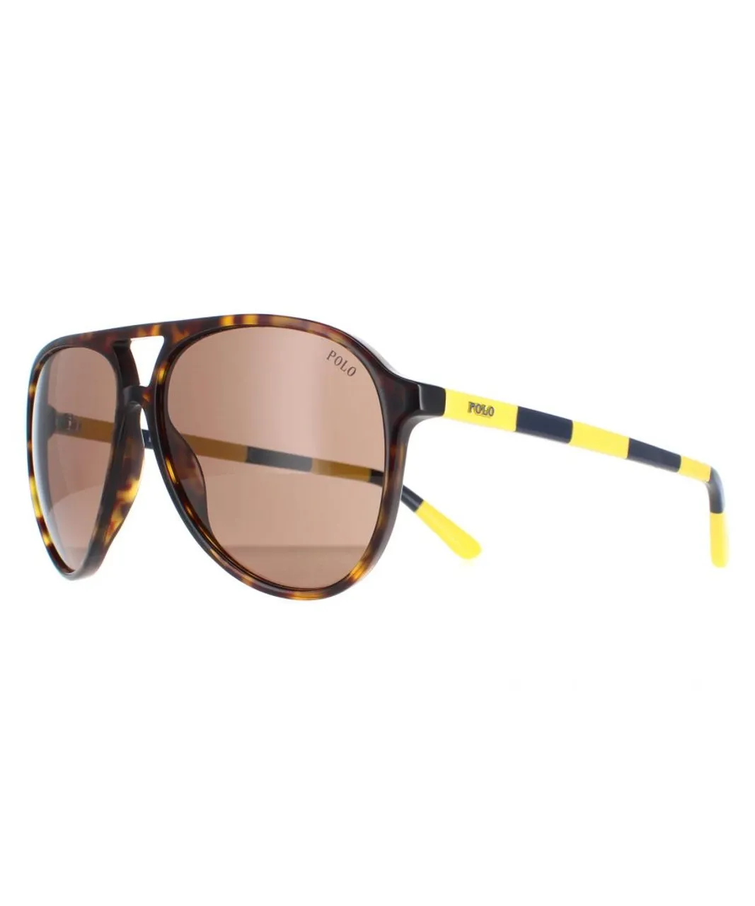 Polo Ralph Lauren Aviator Mens Shiny Dark Havana Brown Sunglasses - One