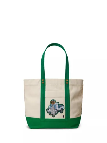 Polo Ralph Lauren Bear Tote Bag, Ecru/Clover - Ecru/Clover - Female