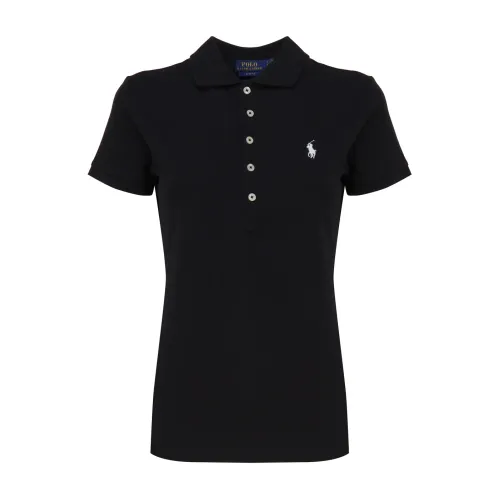 Polo Ralph Lauren , Black Pique Weave Polo Shirt ,Black female, Sizes: