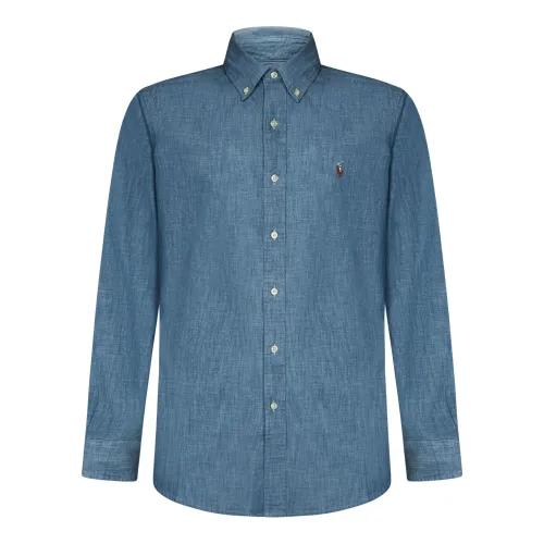 Polo Ralph Lauren , Blue Button-Down Shirts with Multicolor Pony Embroidery ,Blue male, Sizes: