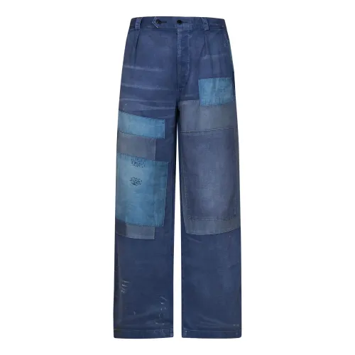 Polo Ralph Lauren , Blue Patchwork Trousers with Distressed Details ,Blue male, Sizes: